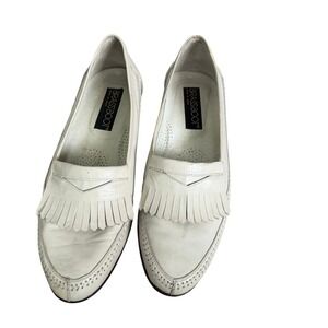 Brassboot Loafers Mens 8.5 White Leather Kiltie Fringe Made in Spain Dress Shoes